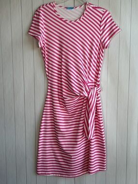 J. Mclaughlin size M Elora midi dress Catalina cloth pink stripe side tie sheath